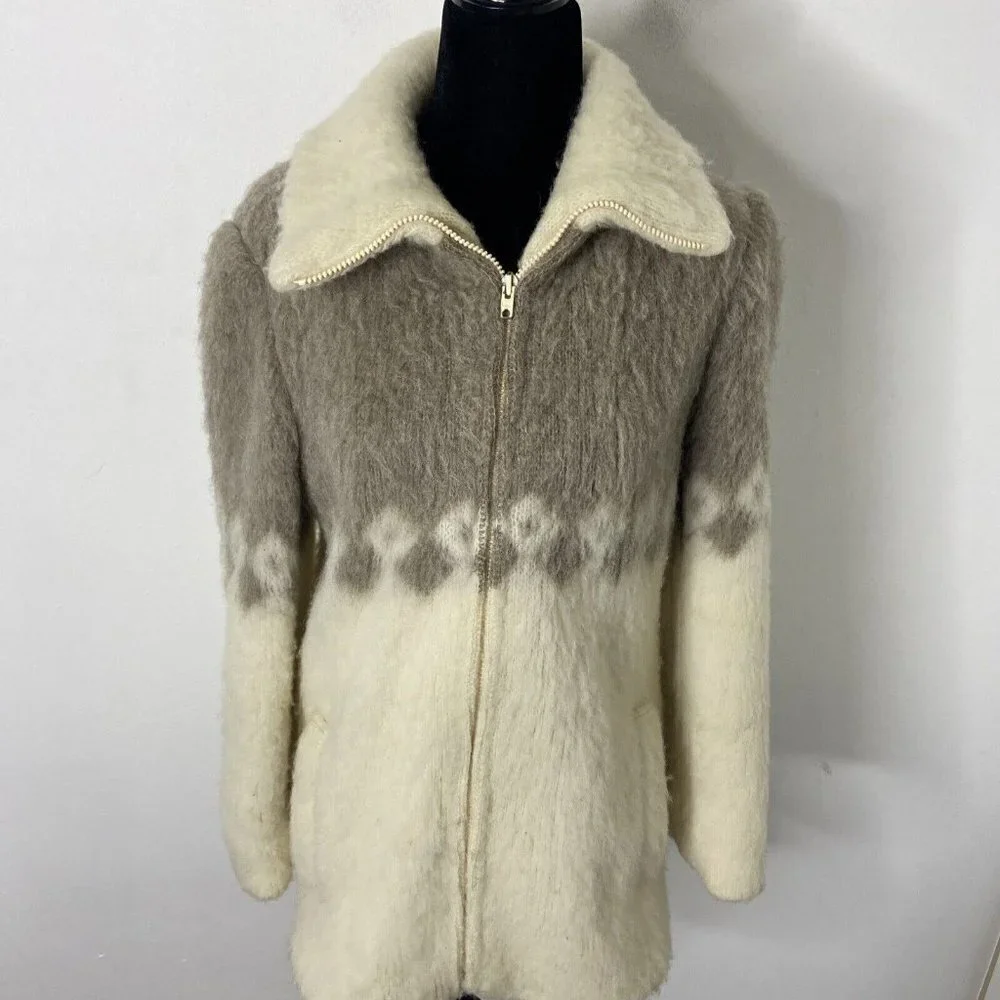 Vintage Hilda Ltd Made In Iceland Virgin‎ Wool Sweater Jacket Coat Womens XS/S